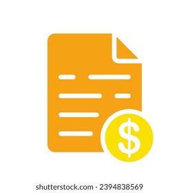 Document with dollar sign. Letter, paper, electronic, email, financial management, accounting report, currency, coin, bonus message, check. Colorful icon on white background - Shutterstock ID 2394838569