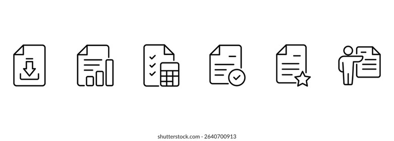 Document download approval rating checklist verification quality report analysis file icon vector illustration for management evaluation form review process.