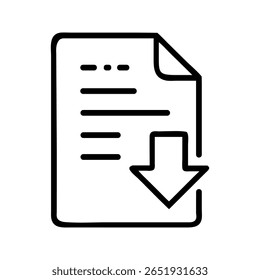 Documento con el texto de papel del icono de flecha de Descarga