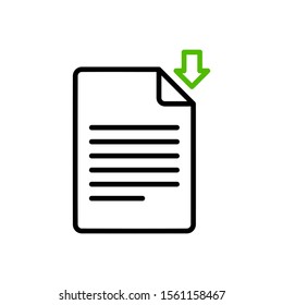 Document download icon. Outline thin line flat illustration. Isolated on white background.