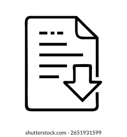 Ícone de download de documento com linhas de texto e vetor de seta