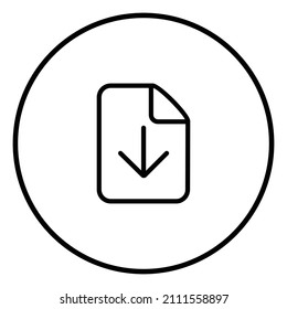 Icono de línea de descarga del documento dentro del círculo, flecha hacia abajo, contorno negro, iconos de línea.