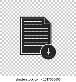 Document with download sign icon isolated on transparent background. File document symbol. Flat design. Vector Illustration