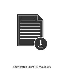 Document with download sign icon isolated. File document symbol. Flat design. Vector Illustration