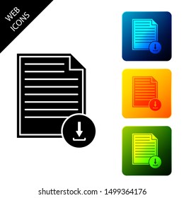 Document with download sign icon isolated. File document symbol. Set icons colorful square buttons. Vector Illustration