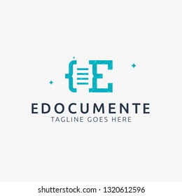 Document E Code Letter Logo in Blue Color. multi functional logo that can be used in technological companies, in companies and applications for software development, Vector Illustration