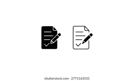document edit checklist icon set black and white file task management symbol vector illustration modern paperwork concept isolated