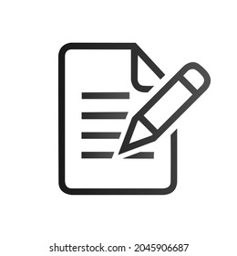 Document edit icon with pen and note on white background.