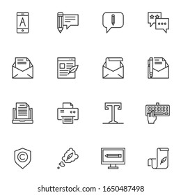 Document edit line icons set. Copywriting linear style symbols collection, outline signs pack. vector graphics. Set includes icons as message writing, text font, envelope mail, email document, mobile