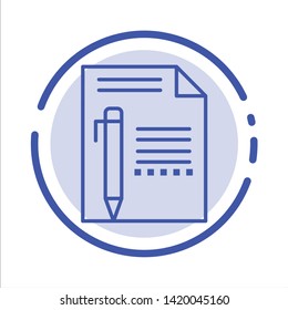 Document, Edit, Page, Paper, Pencil, Write Blue Dotted Line Line Icon