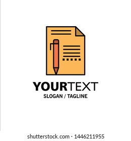Document, Edit, Page, Paper, Pencil, Write Business Logo Template. Flat Color