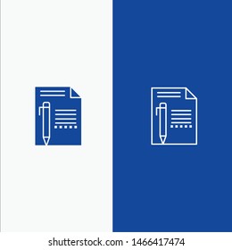 Document, Edit, Page, Paper, Pencil, Write Line and Glyph Solid icon Blue banner Line and Glyph Solid icon Blue banner. Vector Icon Template background