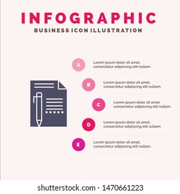 Document, Edit, Page, Paper, Pencil, Write Solid Icon Infographics 5 Steps Presentation Background. Vector Icon Template background