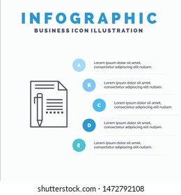 Document, Edit, Page, Paper, Pencil, Write Line icon with 5 steps presentation infographics Background