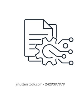Document and electronic check out,  verification and processing system. Modernization of data registration. Vector linear icon isolated on white background.
