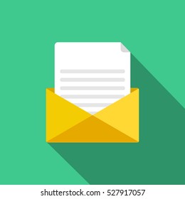 Document in the envelope icon, E-mail, email marketing, Flat design.