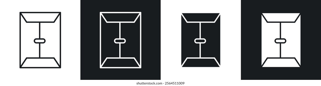 Document envelope icons collection in black filled and line style.