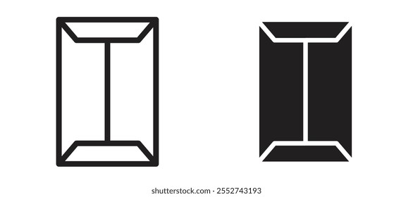 Conjunto de iconos de Vector de sobre de documento con estilo relleno y delineado en negro.