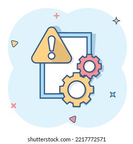 Document error icon in comic style. Broken report cartoon vector illustration on white isolated background. Damaged splash effect business concept.