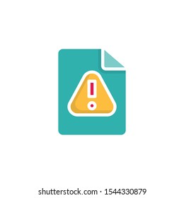 Document error notification flat icon, vector sign, Warning file document colorful pictogram isolated on white. Symbol, logo illustration. Flat style design