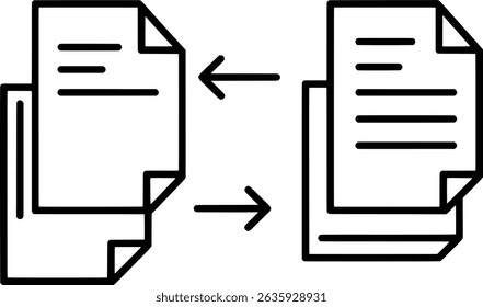 Document exchange with arrows indicating data transformation	