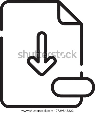 Document export icon showing a file with a downward arrow and an export button isolated on white background, illustration