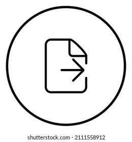 Document export line icon inside circle, arrow right, black outline, line icons.