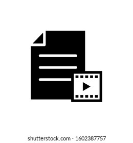 Document extension file format movie page video icon in black flat on white background, Vector icon
