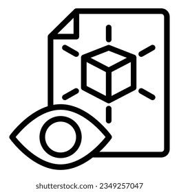 Dokument mit dem Symbol der Augenlinie. 3D-Projekt, Vektorgrafik einzeln auf Weiß. 3D-Projektumrissstil, entwickelt für und App.