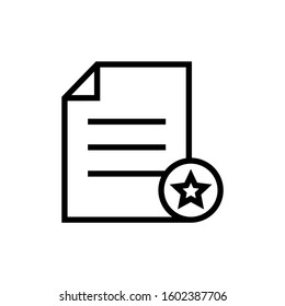 Document favorite file page star icon in outline style on white background, Vector icon