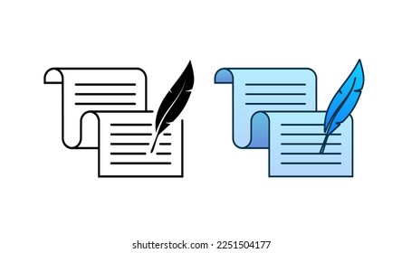 Document and feather pen. Old writing. Vector stock illustration.