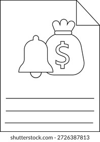 Un documento presenta una bolsa de dinero campana con un signo de dólar y líneas para escribir