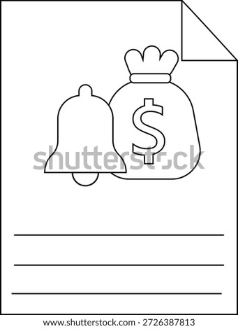 A document features a bell money bag with a dollar sign and lines for writing