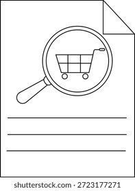 Un documento presenta un Carrito de compras dentro de una lupa con líneas para texto
