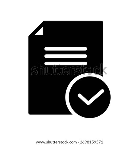document featuring filled text lines and a checkmark inside a circle solid icon vector design good for web or mobile app