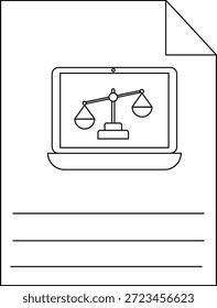 Documento con una computadora portátil que muestra escalas de justicia