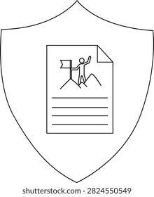 Document featuring a person on a mountaintop with a flag set in a shield