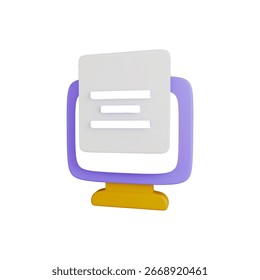 Document file with approved check mark on computer screen. 3d vector icon. Cartoon minimal style.