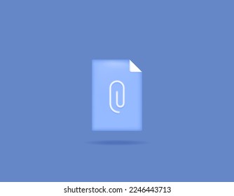 document file attachments. icon or symbol of paper and paperclip. 3d and realistic concept design. vector elements