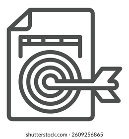 Document file with bow target line icon, neural dataset concept. Vector graphics. File with key funnels goal data sign on white background, outline style icon for mobile or web design