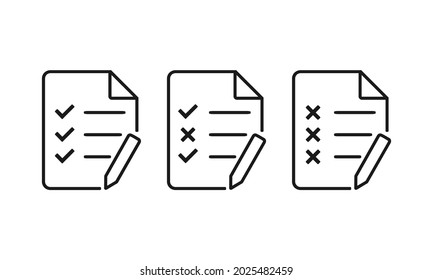 Document file with checklist and cross mark. Agreement and reject. Task,survey, test. Illustration vector