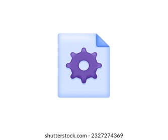 document or file configuration, page settings. adjustment or change. sheet of paper with gears. symbol or icon. minimalist 3d concept design. vector elements. white background