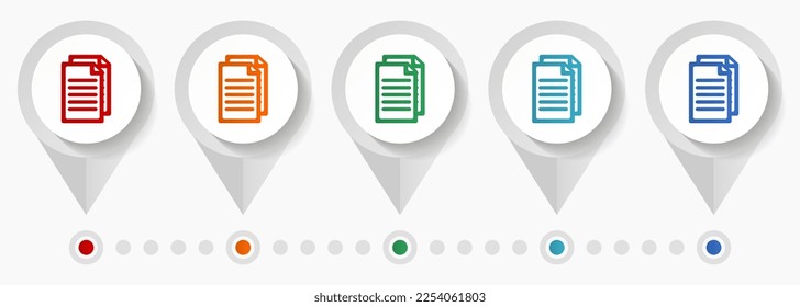 Document, file, copy concept vector icons, editable infographic template, set of colorful flat design pointers