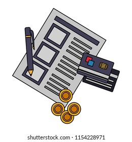 document file with credit card and objects