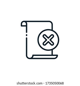 Archivo de documento con signo cruzado, cancelar, eliminar, rechazar iconos de esquema. Ilustración vectorial. Trazo editable. Icono aislado adecuado para web, infografías, interfaz y aplicaciones.