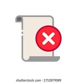 Archivo de documento con signo cruzado, cancelar, eliminar, rechazar iconos de esquema rellenos. Ilustración vectorial. Trazo editable. Icono aislado adecuado para web, infografías, interfaz y aplicaciones.