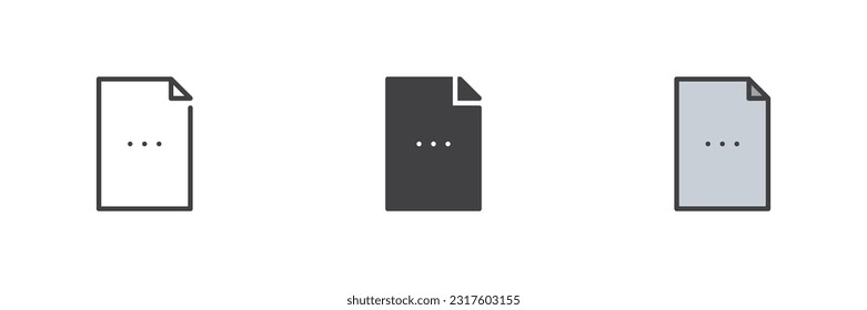 Document file different style icon set. Line, glyph and filled outline colorful version, outline and filled vector sign. Symbol, logo illustration. Vector graphics