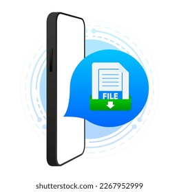 Archivo de documento Descargar en la pantalla del dispositivo. Icono de documento. Descargando conceptos de archivos. Ilustración vectorial.