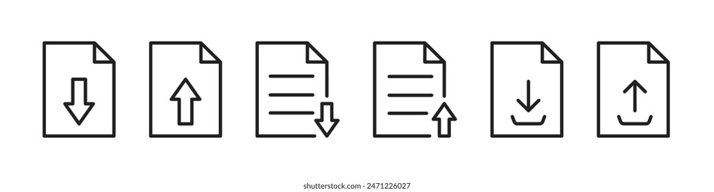 Document file download and upload icon. Download document symbols. Vector.