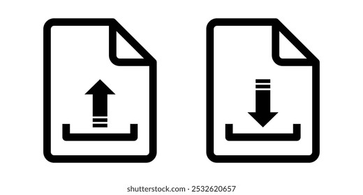 Symbol zum Herunterladen und Hochladen von Dokumentdateien. Dokumentsymbole herunterladen. Vektorgrafik.